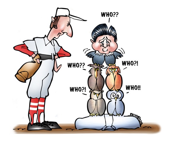 A cartoon of a baseball player and his team.