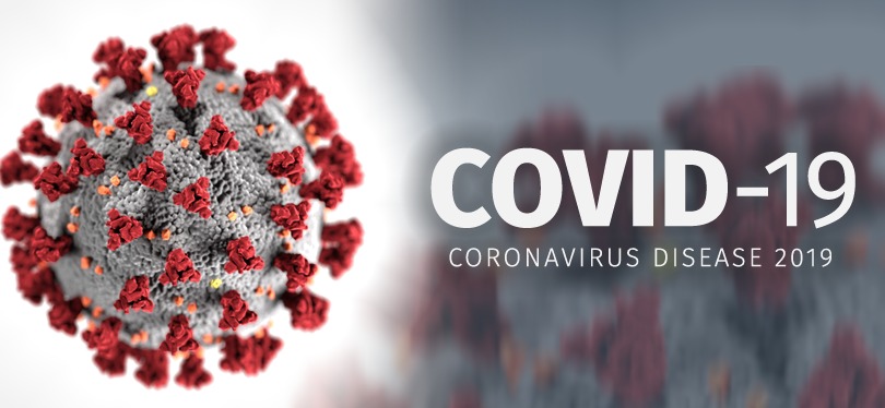 A close up of the coronavirus with text